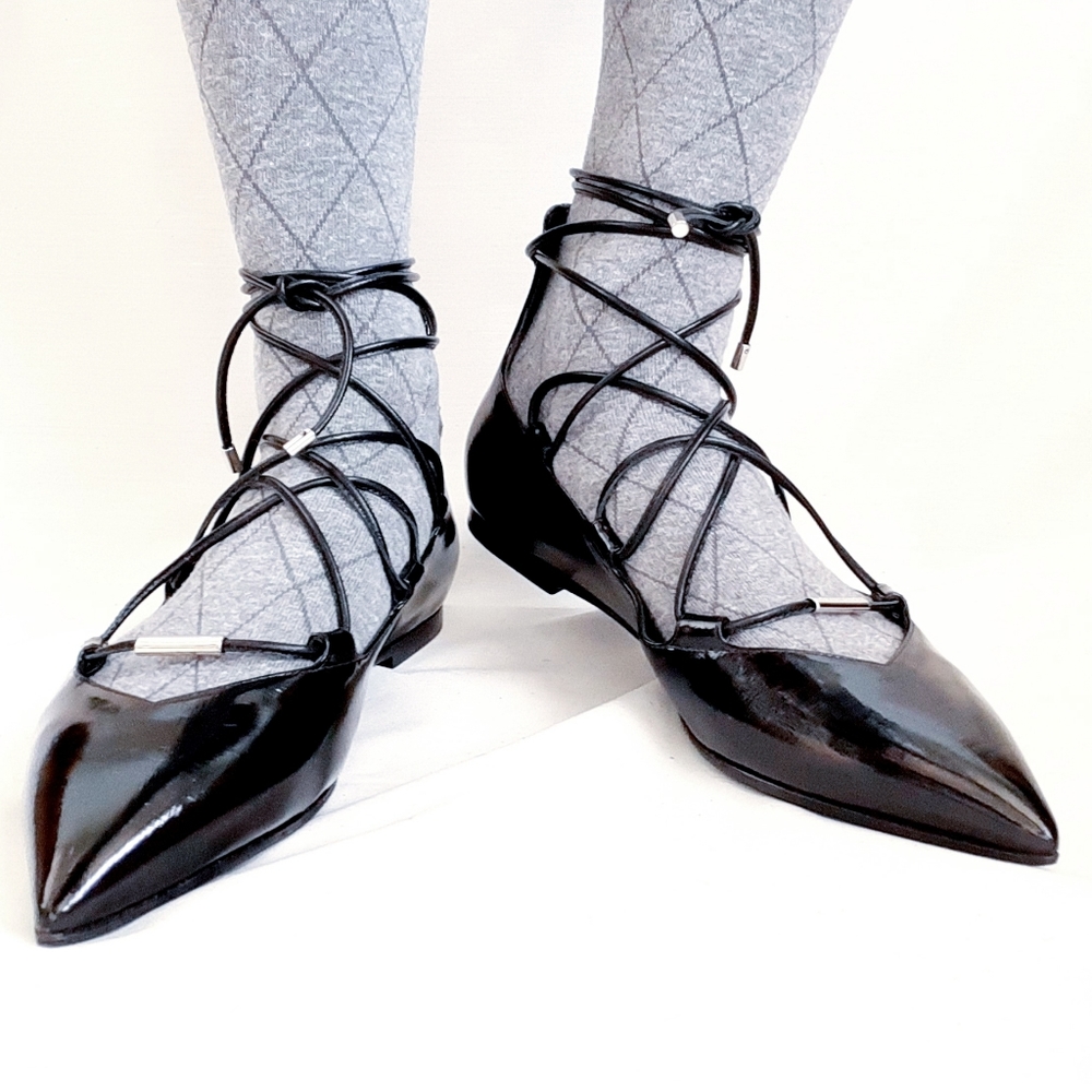 Louis Vuitton Black Flats with Lace-Up Design